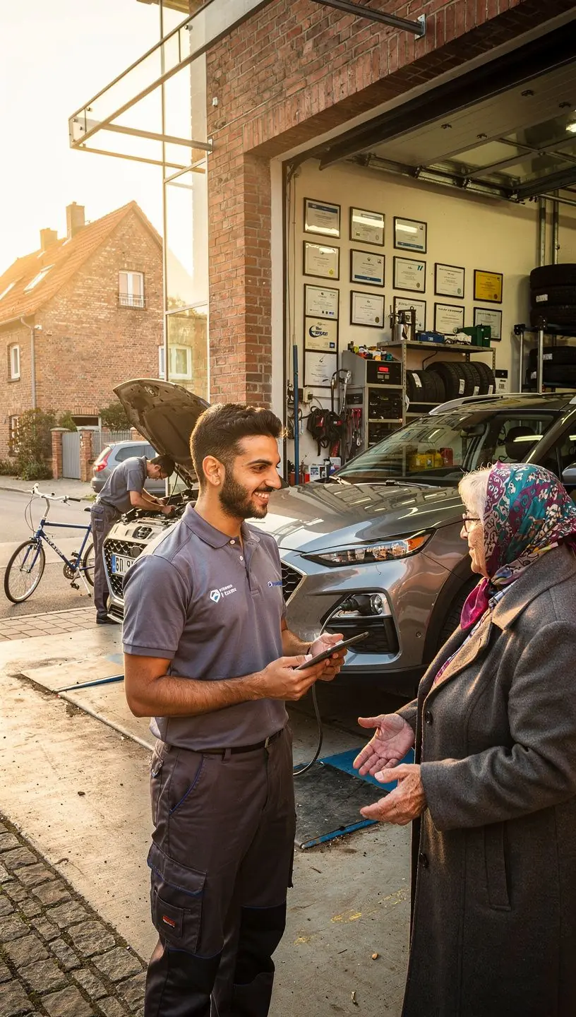 Schraubenschlüssel und Messinstrumente liegen bereit für detaillierte Inspektionen von Hybridfahrzeugen.